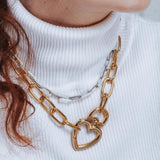 Heart Clasp Chain Necklace in 18k Gold Plated