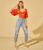 Claudia Puff Sleeve Top in Orange
