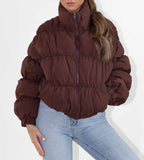 Oversized Puffer Bomber Jacket in Brown