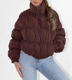 Oversized Puffer Bomber Jacket in Brown
