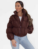 Oversized Puffer Bomber Jacket in Brown