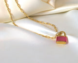 Link Necklace With a Minimalist Pink Padlock in 18k Gold Plated