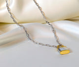 Necklace in Silver With Minimalist Silver & Gold Padlock