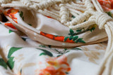 Bodysuit Floral Print With Back Cream Rope Crochet