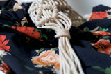 Bodysuit Floral Print With Back Cream Rope Crochet