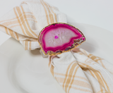 Pink Agate Crystal Napkin Rings & Pure Gold