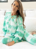 Handmade Tie Dye Puffed Sleeve Hoodie Loungewear 2 Piece Set in Aqua