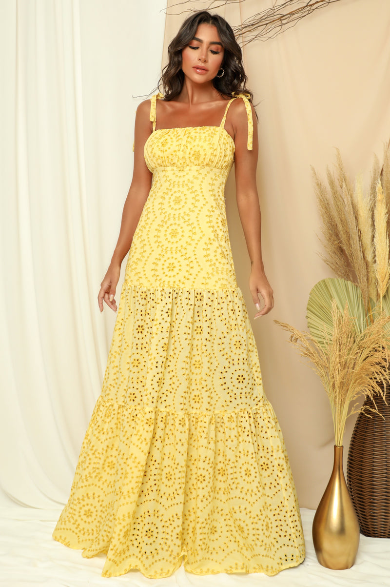 Yellow Patchwork Lace Maxi Dress