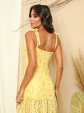 Yellow Patchwork Lace Maxi Dress