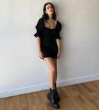 Luana Linen Mini Dress in Black