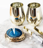 Blue Agate Crystal Coasters in Pure Gold (4 per Set)