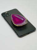 Pink Agate Crystal Phone Grip & Pure Gold