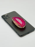Pink Agate Crystal Phone Grip & Pure Gold