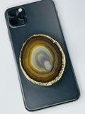 Brown Agate Crystal Phone Grip & Pure Gold
