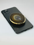Brown Agate Crystal Phone Grip & Pure Gold