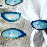 Light Blue Agate Crystal Napkin Rings & Pure Gold