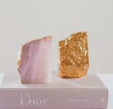 Coco Bookends in Rose Quartz in Pure Gold (Pair)