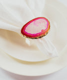Pink Agate Crystal Napkin Rings & Pure Gold