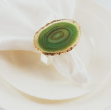 Green Agate Crystal Napkin Rings & Pure Gold