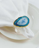 Light Blue Agate Crystal Napkin Rings & Pure Gold