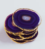 Purple Agate Crystal Coasters in Pure Gold (4 per Set)