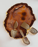 Brown Agate Crystal Cheese Tools Sets of 3 & Pure Gold