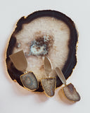Brown Agate Crystal Cheese Tools Sets of 3 & Pure Gold
