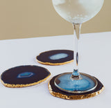 Blue Agate Crystal Coasters in Pure Gold (4 per Set)