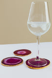 Pink Agate Crystal Coasters in Pure Gold (4 per Set)