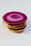 Pink Agate Crystal Coasters in Pure Gold (4 per Set)