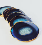Blue Agate Crystal Coasters in Pure Gold (4 per Set)