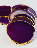 Purple Agate Crystal Coasters in Pure Gold (4 per Set)