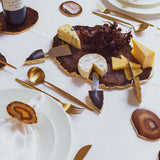 Brown Agate Crystal Cheese Tools Sets of 3 & Pure Gold