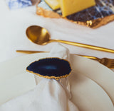 Blue Agate Crystal Napkin Rings & Pure Gold