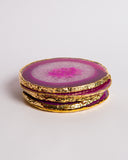 Pink Agate Crystal Coasters in Pure Gold (4 per Set)