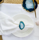 Light Blue Agate Crystal Napkin Rings & Pure Gold