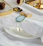 Light Blue Agate Crystal Napkin Rings & Pure Gold