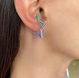 Colourful Star Ear Cuffs in Silver
