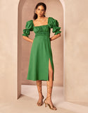 Ivy Linen Dress in Moss