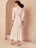 Kiara Cotton Maxi Shirt Dress in Blush