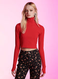 High Collar Ribbed Joyce Blouse in Red Pepper