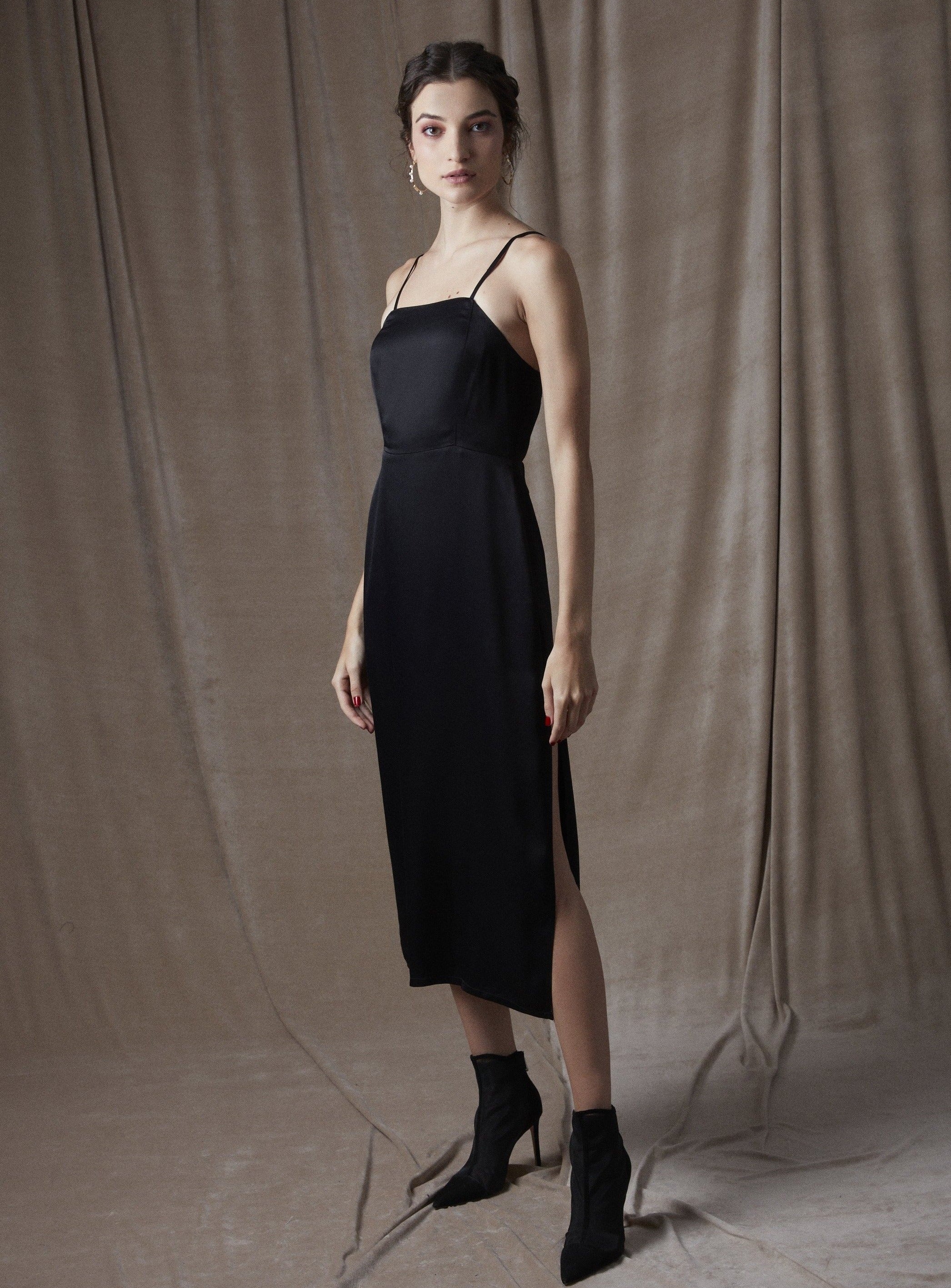 Let Your Love Flow Midi Slip Dress Black
