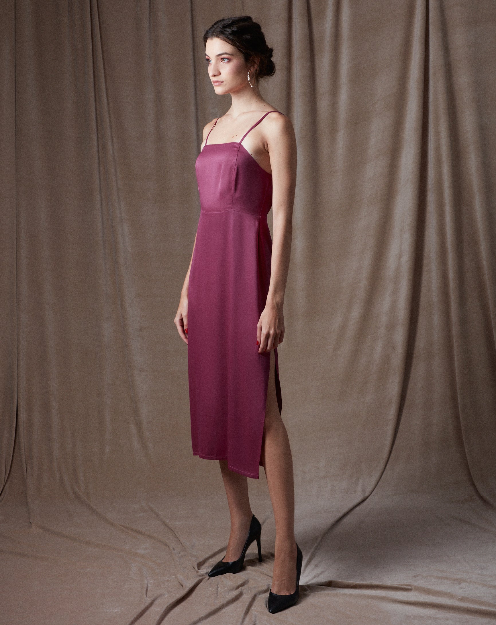 Let Your Love Flow Midi Slip Dress Magenta