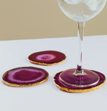 Pink Agate Crystal Coasters in Pure Gold (4 per Set)