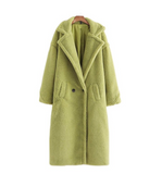 Oversized Longline Teddy Coat in Lime Green