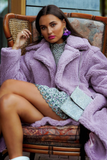 Oversized Longline Teddy Coat in Purple