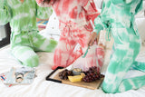 Handmade Tie Dye Puffed Sleeve Hoodie Loungewear 2 Piece Set in Pink