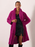 Oversized Longline Teddy Coat in Pink Orchid
